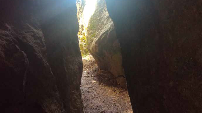 A narrow cave.