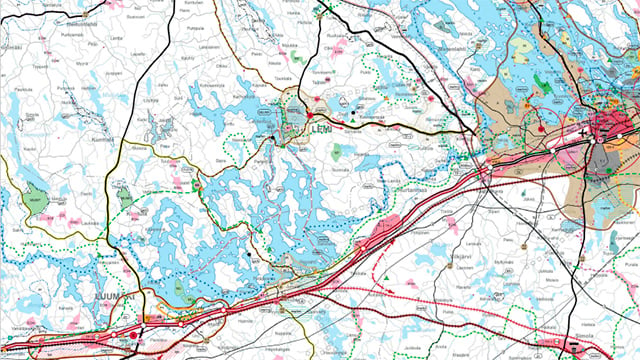 Karttakuva Lappeenrannan seudulta.